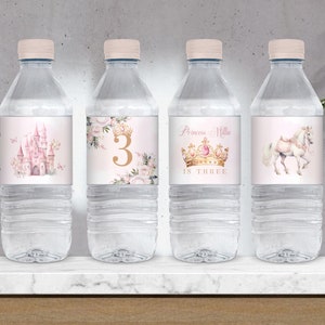 Water Bottle Labels Princess Birthday, Princess 3rd Birthday Party, Water Label Stickers, Printable Stickers, Digital Download, for Canva