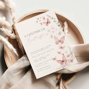 Butterfly Bridal Shower Invitation | Lifetime of Butterflies Shower Invite | Pink Wildflowers | Instant Download | Templett - ltbp