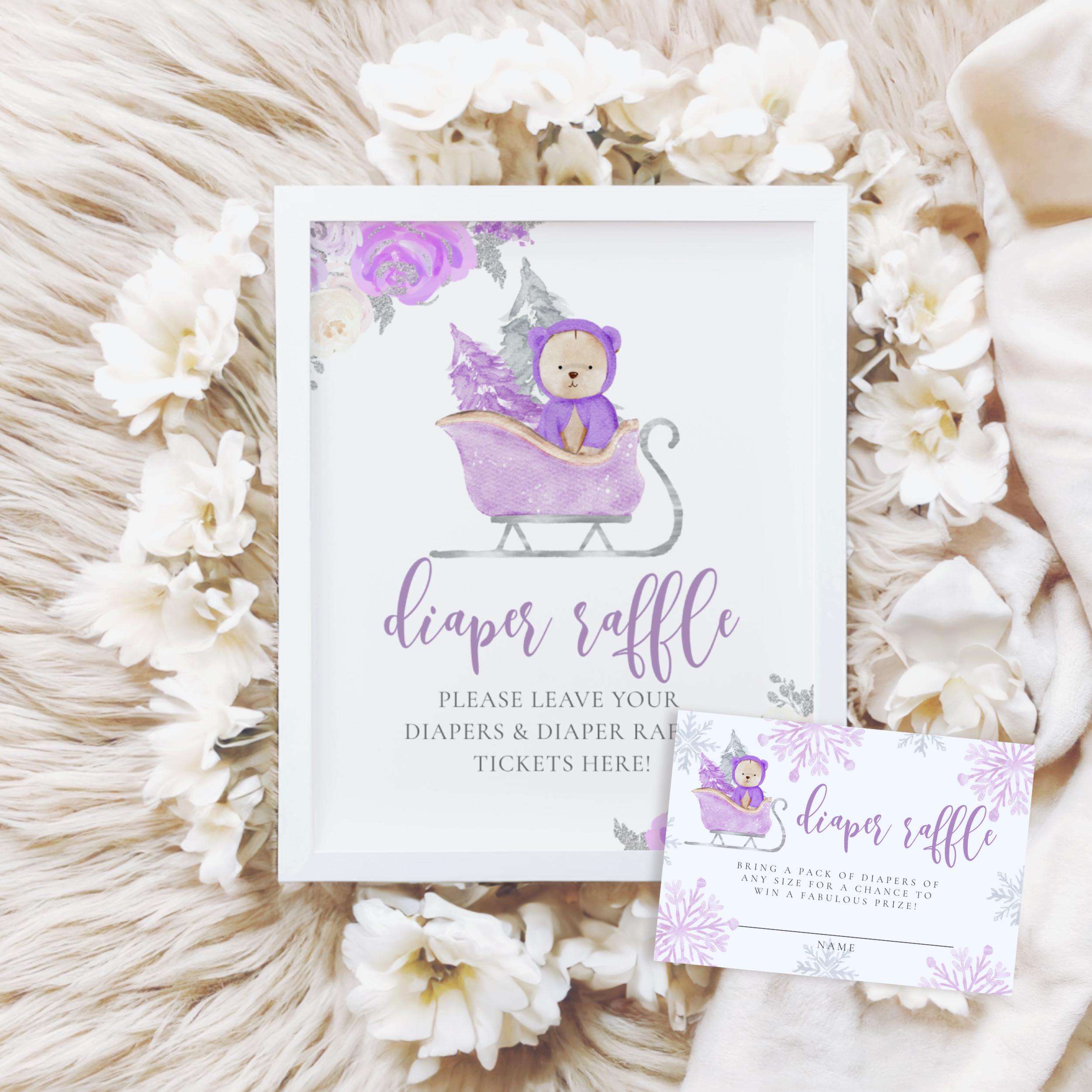 Purple We Can Bearly Wait Diaper Raffle Sign & Tickets, Instant ...