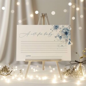 Baby in Bloom Blue Baby Shower Note für Babykarte, Baby Shower Template, bearbeitbar in Templett, Floral Themed Baby Shower, für Jungen - bibbl