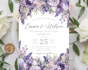 Sage Green And Lavender Wedding Invitation, Instant Download, Lilac Invitation, Lavender Wedding Invites, Sage Green