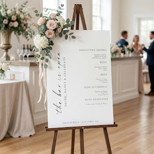 The Bar Is Open Sign | Large Format Wedding Bar Menu Sign | Editable Canva Template Digital Download