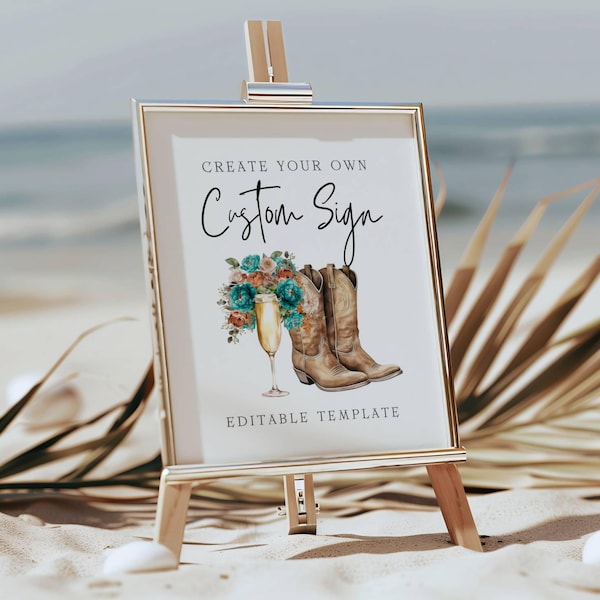 Boots and Bubbly Shower Sign, Boots and Bubbly Bridal Shower Custom Sign, Boots Brunch and Bubbly, Mimosa Bar, Turquoise and Rust, Champagne