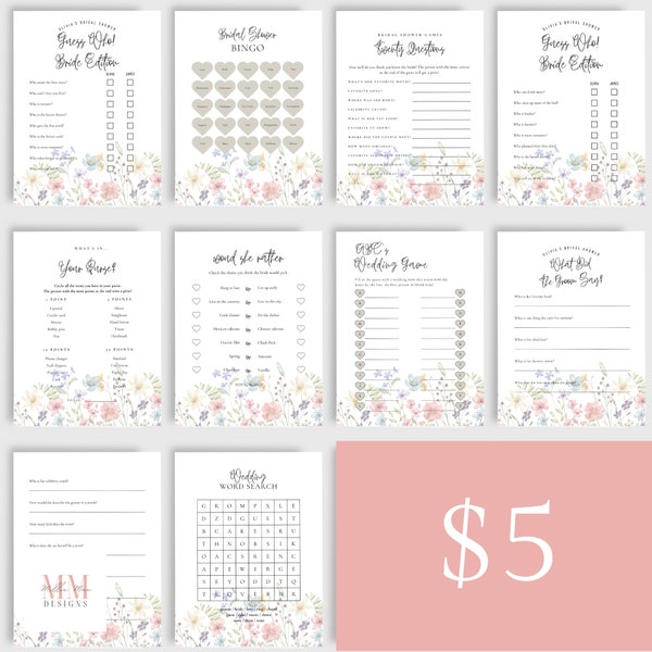 Love is in Bloom Bridal Shower Games, Colorful Flower Bridal Shower Games | Love In Bloom Bridal Shower Game Bundle | Love In Bloom, Canva