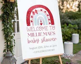 A Little Sweetheart Baby Shower Welcome Sign, Valentine Baby Shower, A Little Sweetheart Baby Shower Welcome Poster, Editable Template