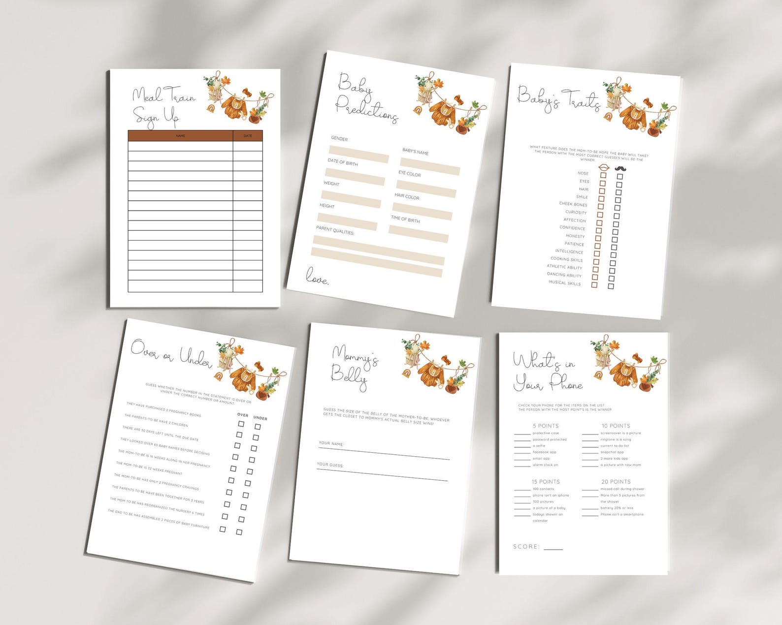 Girl Fall Clothesline Baby Shower Games, Fall Baby Shower Games ...