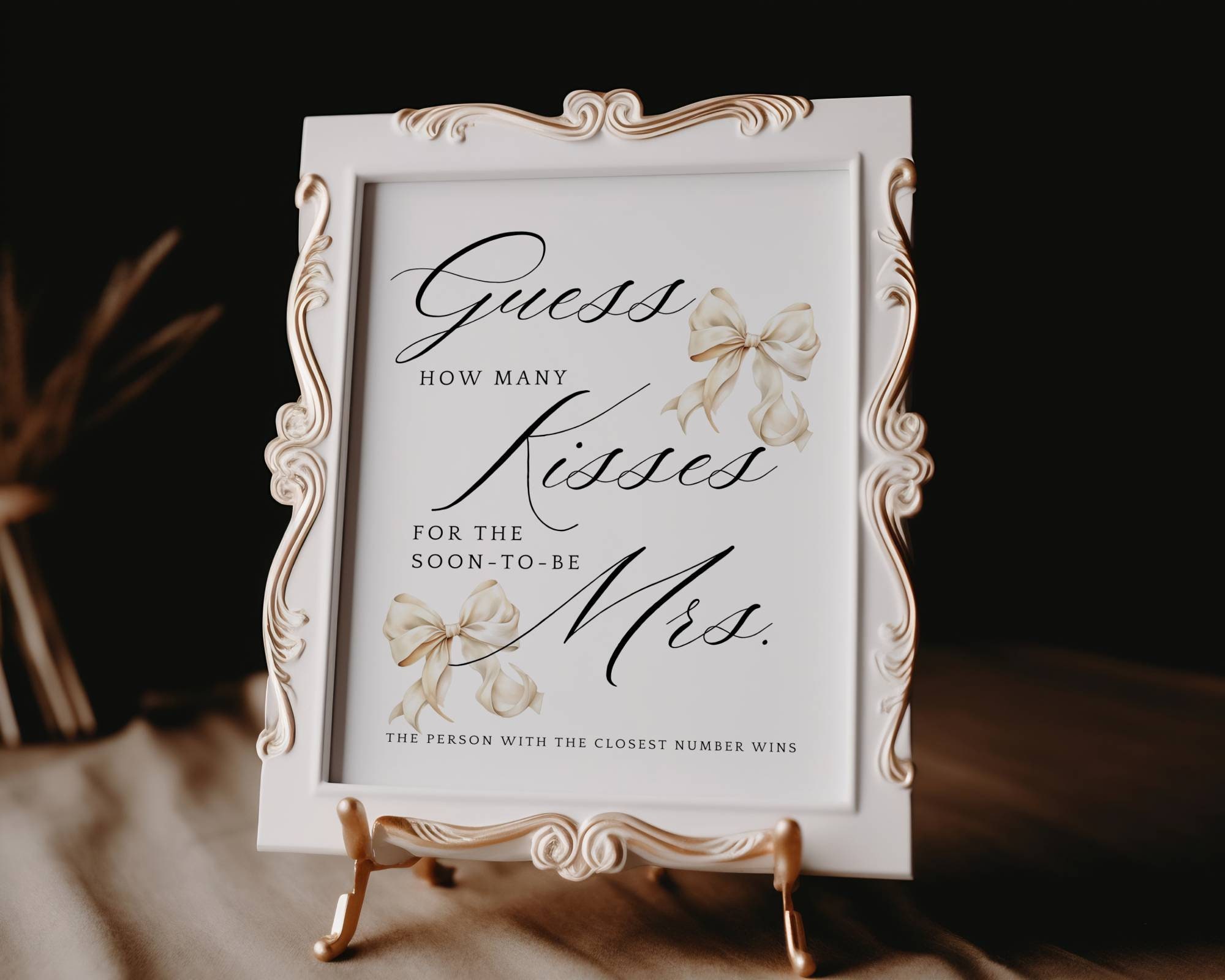 Inkdotpot Brautparty-Spiel 'Wie Viele Küsse' – 1 Schild + 30 Karten, Weiße Blumen-Design, Für Unterhaltsame Partys
