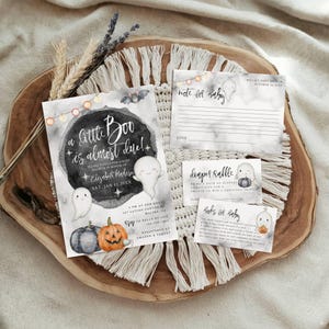 Zestaw zaproszeń na Halloween Baby Shower, zaproszenie na Halloween z duchem | Neutralne pod względem płci | Baby Shower A Little Boo, Little Boo, albh