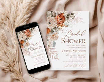 Terracotta Floral Bridal Shower Invitation Set: Burnt Orange Boho (Digital Download) 030