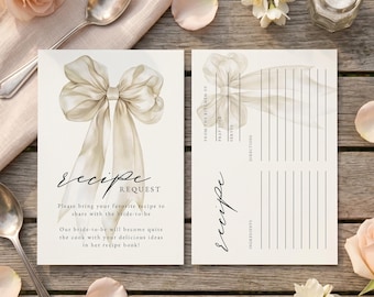 Bridal Shower Recipe Request Card, Recipe Card Bridal Shower, She's Tying the Knot, Bridal Shower Game, Printable Canva Template, Editable