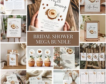 Love Is Brewing Bridal Shower Bundle, Coffee Bridal Shower Invitation Bundle - Printable Games- Canva Template- Coffee Lover Wedding Shower
