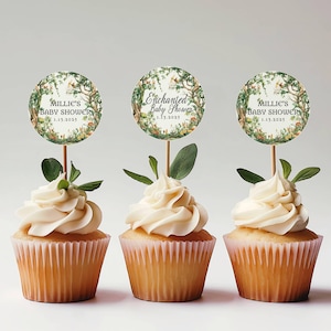 Enchanted Baby Shower Cupcake Topper - Baby Shower Decor - Fairy Forest Theme - Printable  - Digital Template - Edit in Templett - efbs1