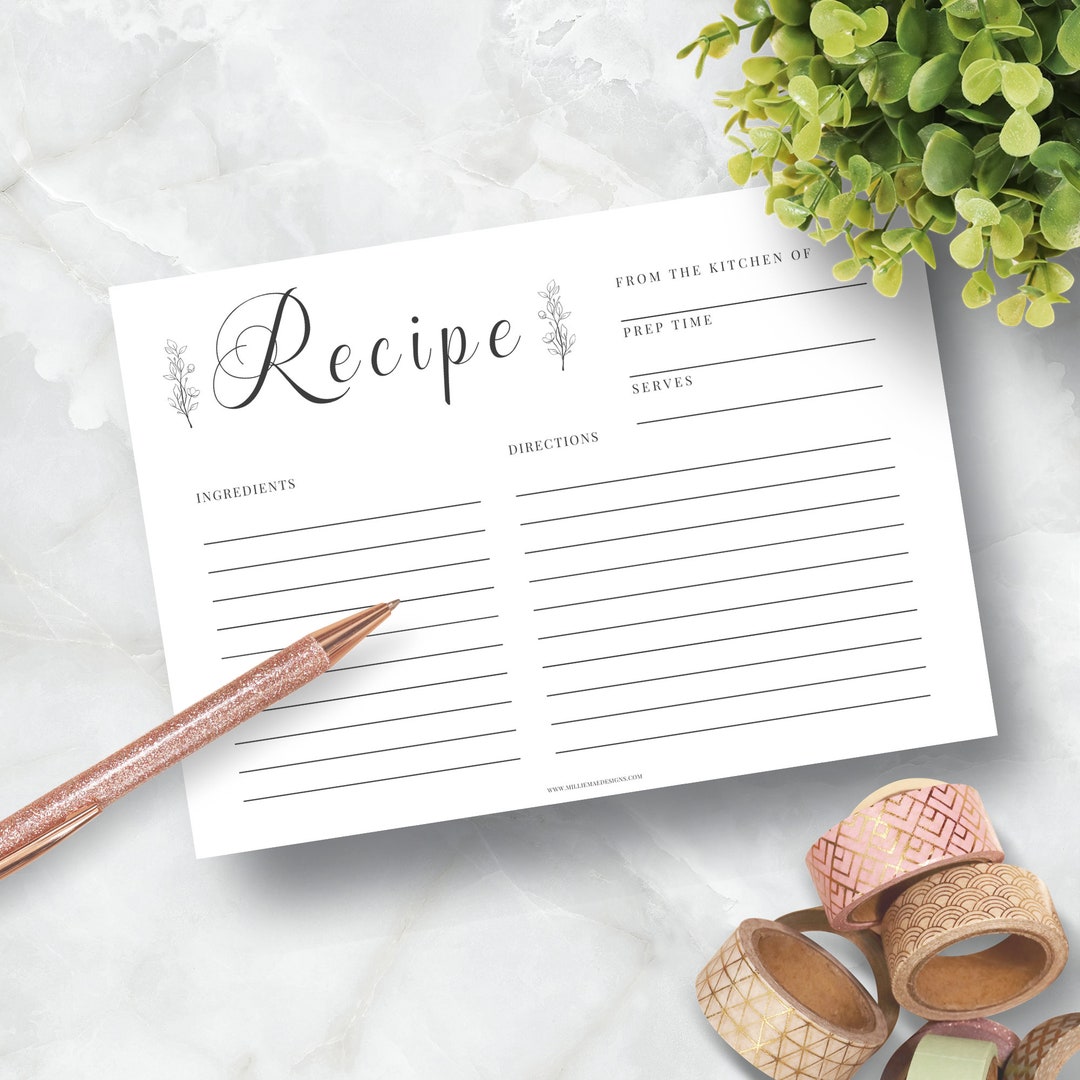 Minimalist Printable Recipe Card Bridal Shower Gift, Bridal Shower Recipe Card, Instant Download ...