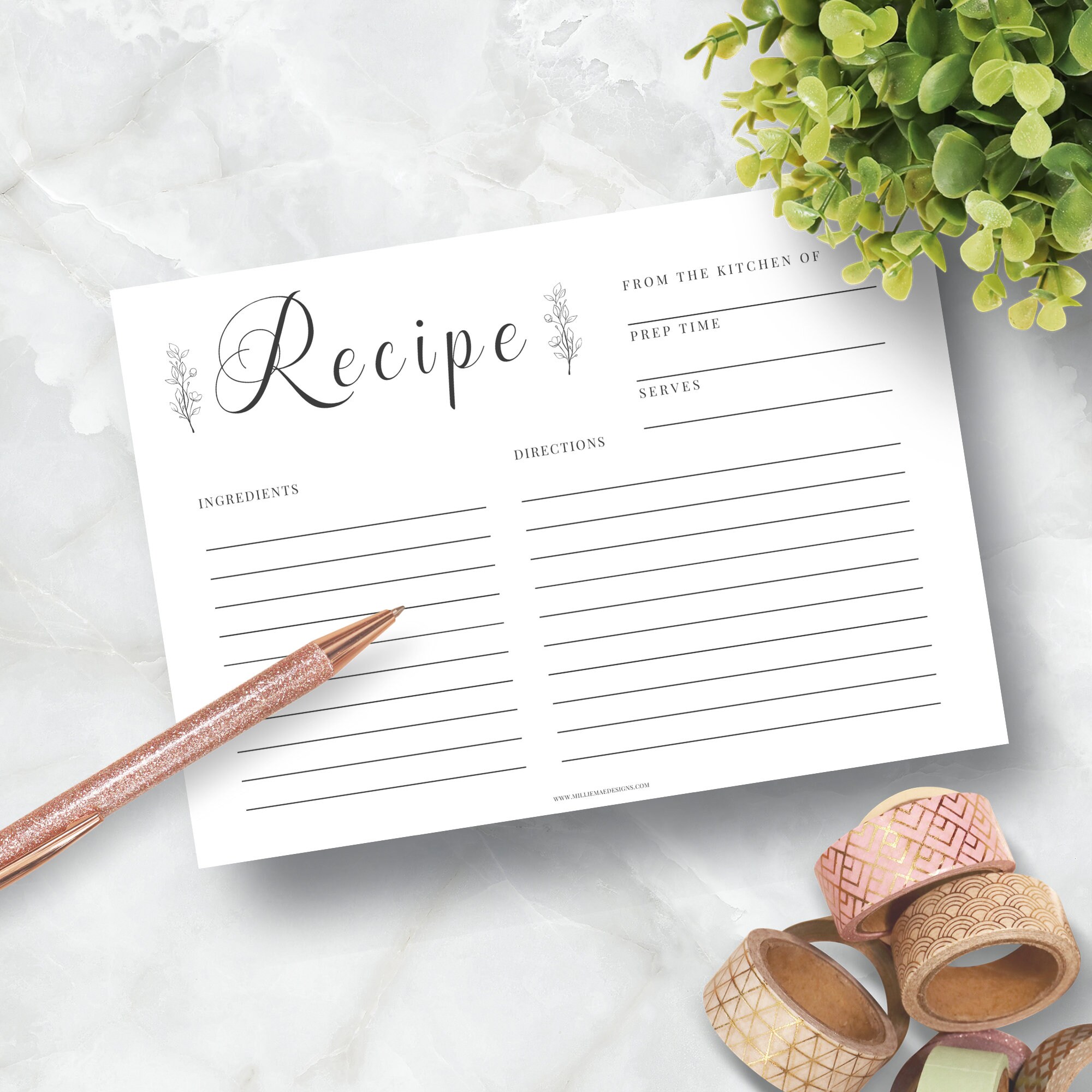 Minimalist Printable Recipe Card Bridal Shower Gift, Bridal Shower Recipe Card, Instant Download ...