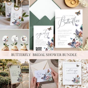 Lifetime of Butterflies Bridal Shower Bundle, Vintage Butterfly Bridal Shower Invite Bundle, Printable Games, Here's to a Lifetime, Canva