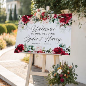 Burgundy and Blush Wedding Welcome Sign, Custom Digital Template, Printable Sign for Beach Weddings and Events, Canva Template, Editable