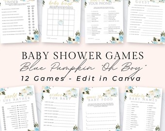 Blue Pumpkin Baby Shower Games, Fall Baby Shower Games, Printable Game, A Little Pumpkin Is On The Way, Oh Boy, Downloadable Games, Fun Game