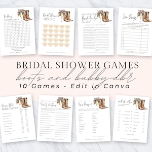 Boots and Bubbly Bridal Shower Game Pack, Instant Download, Cowboy Boots Bridal Shower Add On Accessory, He Said She Said, Rust & Dust Blue