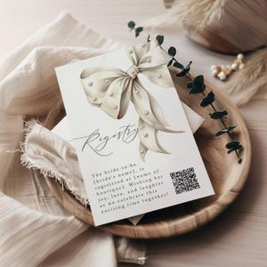 Pearl Bow Shower Registerkarte, druckbare Registerkarte mit QR-Code, bearbeitbare Vorlage, Templett Vorlage, Cremeschleife, Instant Download