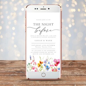 Wildflower Rehearsal Invitation, Evite Rehearsal Dinner Invite, Wildflower Wedding Rehearsal Invitation Text Message Template, Wildflowers