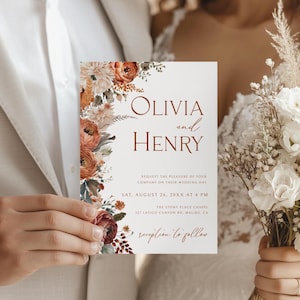 Floral Terracotta Wedding Invites, Terracotta Floral Wedding Invite, Terracotta Fall Wedding Invitation, Desert Wedding Invitation, TFWD