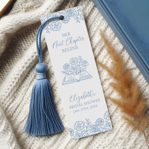 Hand Drawn Her Next Chapter Bridal Shower Bookmark Favor For Book Lovers, Unique Floral Book Printable Bookmark, Any Color