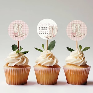 First Rodeo Birthday Party Cupcake Toppers - Baby Shower Decor - Gender Reveal - Coquette Cowgirl -Template - Edit in Templett - frgirl