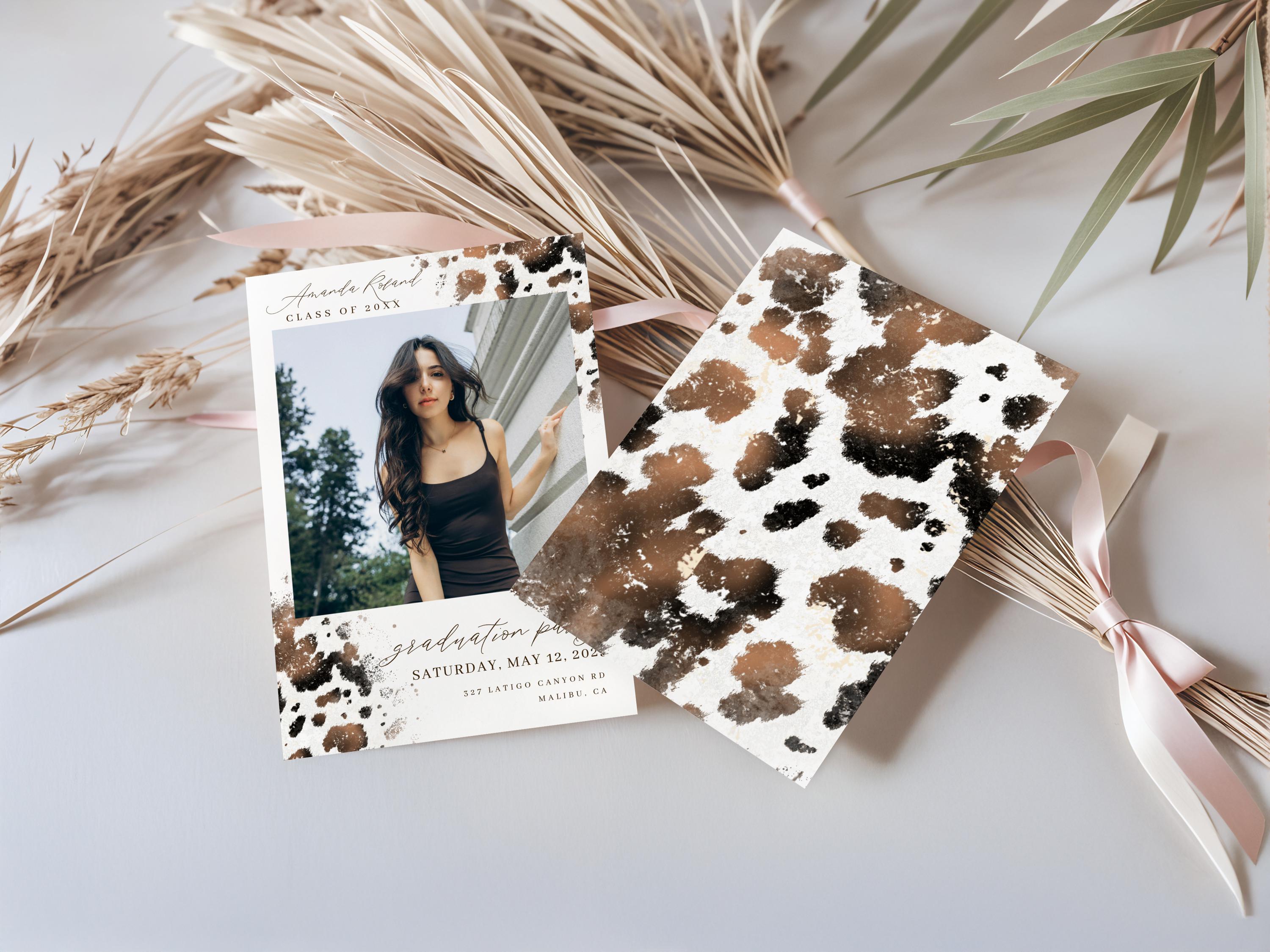Cow Print Graduation Invitation, Western Grad Party Template, Cowgirl ...