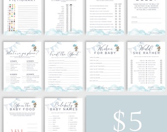 Oh Boy! Bear Baby Shower Games | 10 Printable Baby Shower Games, Boy Baby Shower, Bear Theme, Printable PDF, Instant Download
