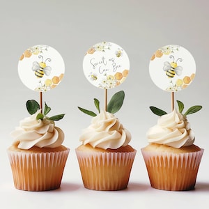 Decorazioni per cupcake a forma di ape dolci come la can, felice giornata delle api, cosa sarà / mamma che diventerà ape / baby shower, templatet modificabile, festa della mamma