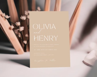 Invitación de boda en color canela, descarga instantánea / Plantilla de invitación de boda bohemia / Plantilla de invitación editable simple / Invitación moderna, Canva Wedding