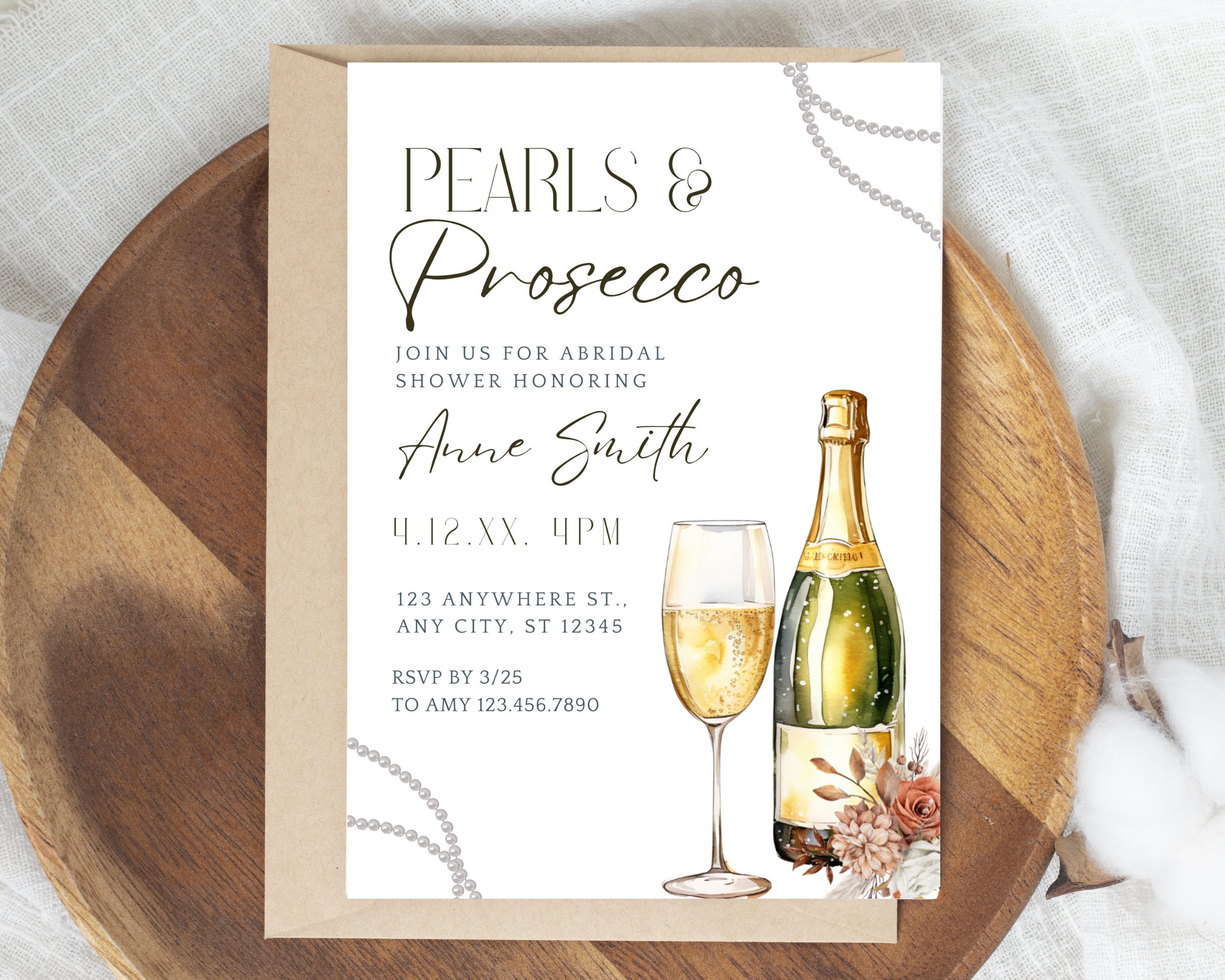 Pearls and Prosecco Bridal Shower, Prosecco Bridal Shower Invitation ...