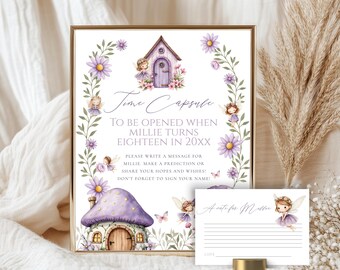 Purple Fairy 1st Birthday Time Capsule Template - Magical Forest - Edit in Templett - ffbp