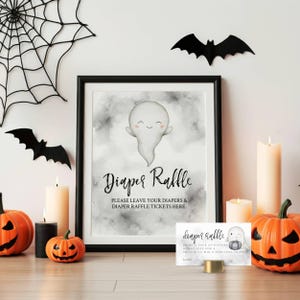 Little Boo Diaper Raffle Sign & Tickets, Instant Download, Little Boo, Diaper Raffle Ticket, Fall Baby Shower, Ghost Neutral Shower, albh