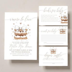 Smore Love Baby Shower Invite,  Editable Smore Love Invite - Gender Neutral - Diaper Raffle, Books for Baby, Note for Baby, Templett - smtl