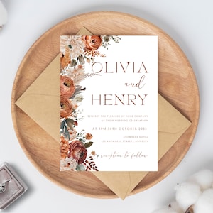 Floral Terracotta Wedding Invites, Terracotta Floral Wedding Invite, Terracotta Wedding Invitation, Desert Wedding Invitation, Fall Floral