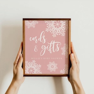 Pink Snowflake Baby Shower Table Sign, Girls, Cards and Gifts Sign, Editable Gift Table Sign, Cute Baby Shower Sign, Baby Its Cold Outside