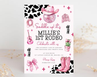 Disco Cowgirl Erste Geburtstagseinladung - Meine erste Rodeo Disco Cowgirl-Einladung - Bearbeitbar - Digitaler Download - Perfekt für Mädchen - dcfb1