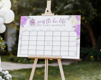 We Can Bearly Wait Baby Shower Guess the Due Date Sign, Calendar Baby Shower Sign | Editable Baby Shower Sign, Winter Bear Template, 015