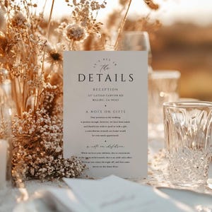 Cartão de detalhes de casamento minimalista, modelo de cartão de detalhes de casamento para impressão, editável no Canva, download instantâneo, digital, básico moderno, editar
