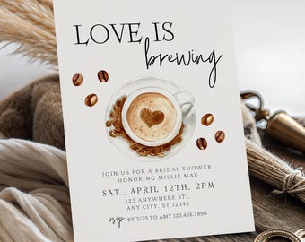 Love Is Brewing Bridal Shower Invitation | Tea Party or Brunch Invite | Editable Bridal Shower Template for Fall Brides