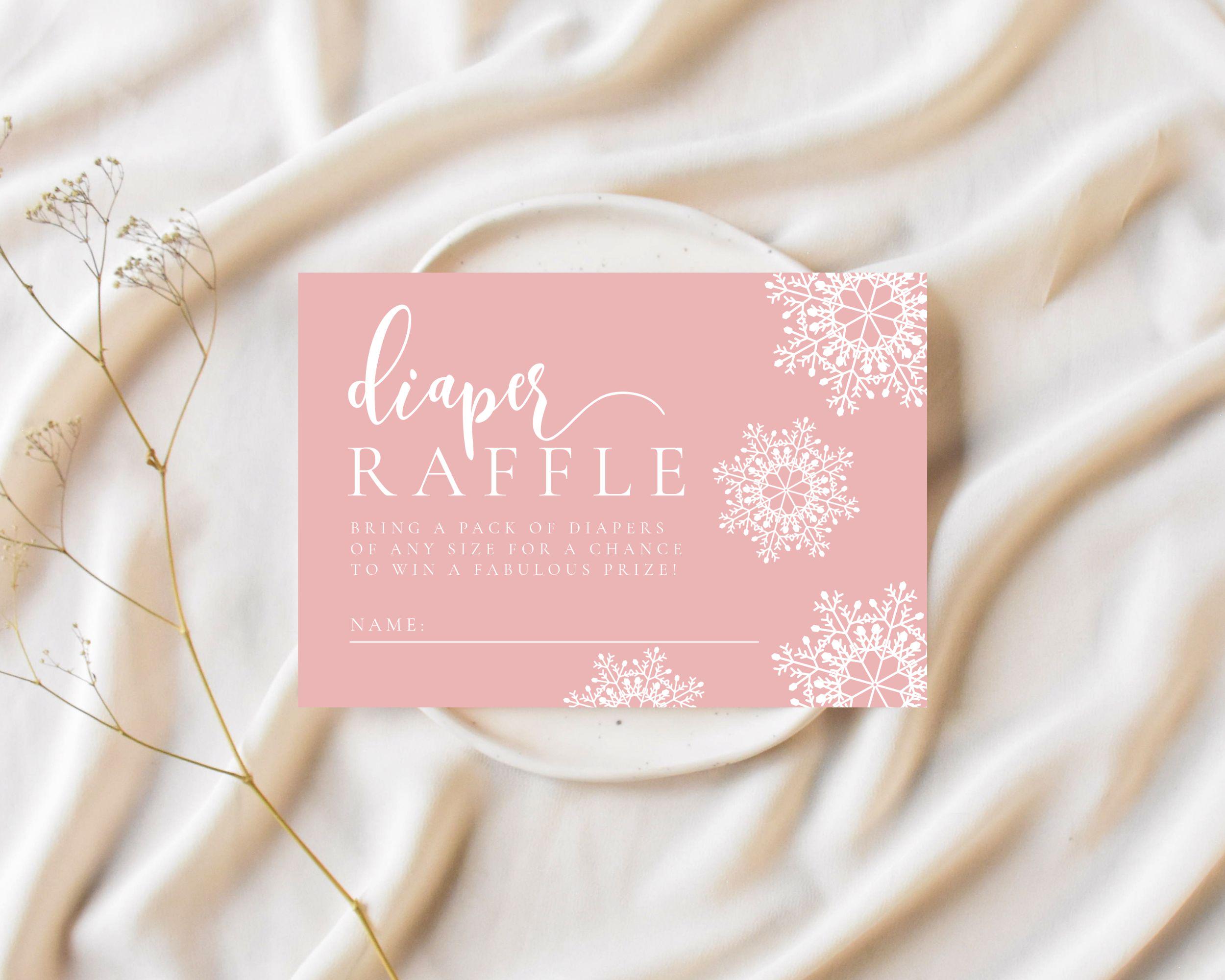 Snowhite Raffle Pink Snowflake Diaper Raffle Sign & Tickets, Instant Download, Baby Its ...