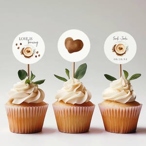 Love is Brewing Bridal Shower Cupcake Toppers, Coffee Bridal Shower Decor, Coffee Bean Bridal Shower Cupcake Toppers , Coffee Lover, Canva