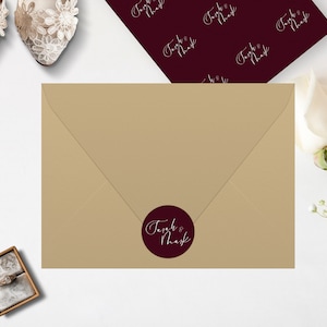 Wedding Sticker Seals Burgundy and Gold, Printable Envelope Stickers, Burgundy Wedding Stationary, Instant Download, 2 inch, Editable, Canva