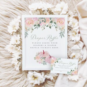 Pink Pumpkin Baby Diaper Raffle Sign & Tickets, Pink Pumpkin Baby Shower Sign ,Fall Baby Shower, Diaper Raffle Ticket, Printable, 085