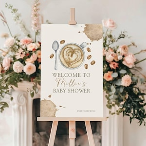 Coffee Baby Shower Welcome Sign - Editable Template - A Baby is Brewing - Digital Download - Templett - abbc1