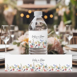 Baby In Bloom Wildflower Baby Shower Water Bottle Labels, Pastel, Wildflowers, Printable Water Bottle Label, Water Bottle Sticker, Editable