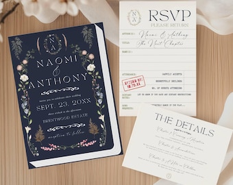 Literary Wedding Invitation Set | Library Wedding Invitation | Fairytale Wedding Invitation | Instant Download | Customize And Print | Canva