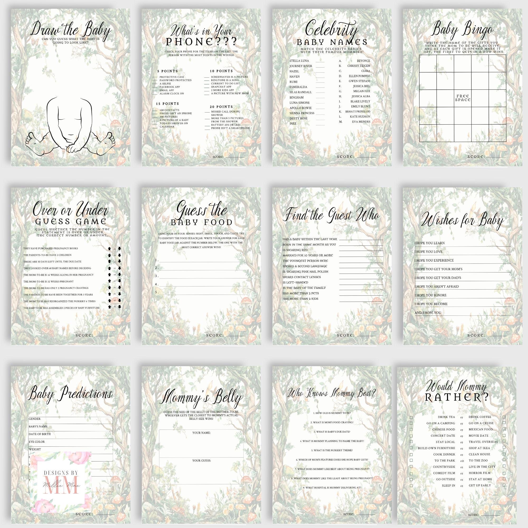 GardenCity Baby Shower Games - 4 giochi per baby shower per bambino o ragazza, 30 set, 30 matite per baby shower, carte bifacciali, minimalisti