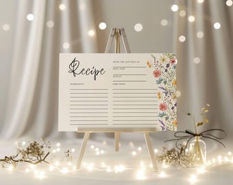Bridal Shower Recipe Cards, Printable Recipe Card, Wildflower Bridal Shower | Bridal Shower Recipe Card Insert | Editable Template Card